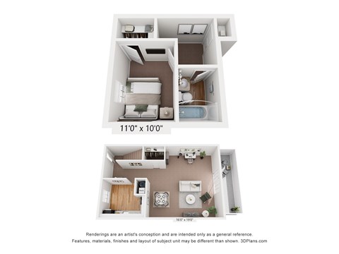 Floor plan for 1 bed, 1 bath, 783 sqft